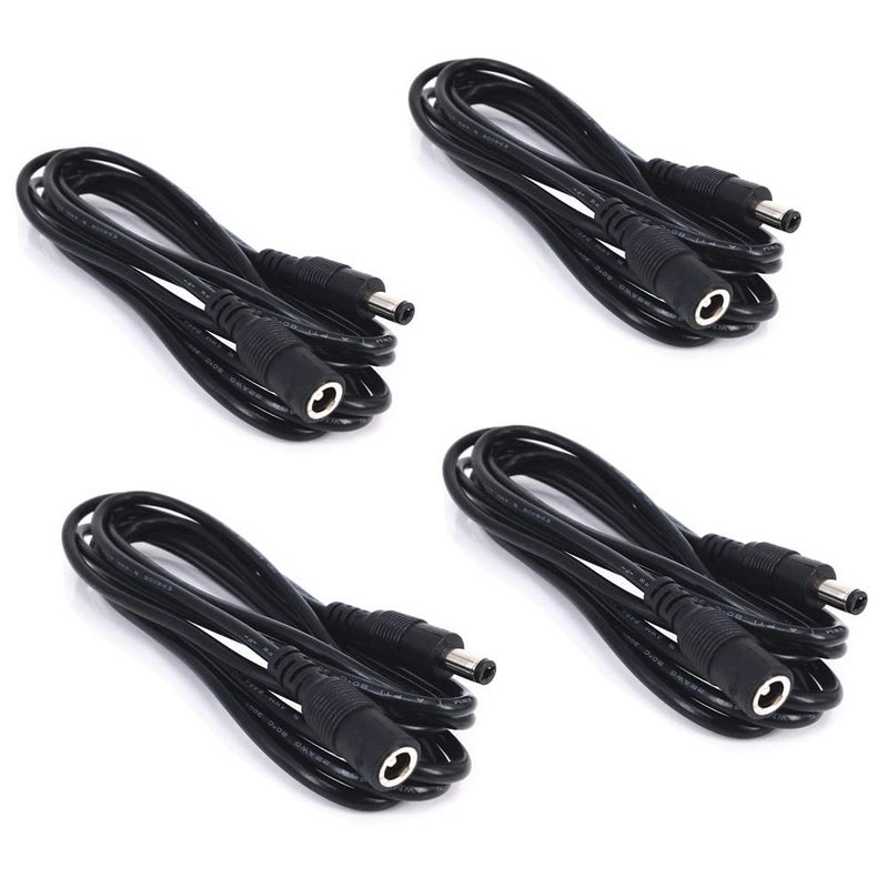 HUALAND 4pcs/pack2m/6.56ft Black 5.5mm x 2.5mm DC Plug Extension Cable DC Extension Cable Cord with Male to Female Connectors Power 12V Barrel Male Plug Connector - Image 1